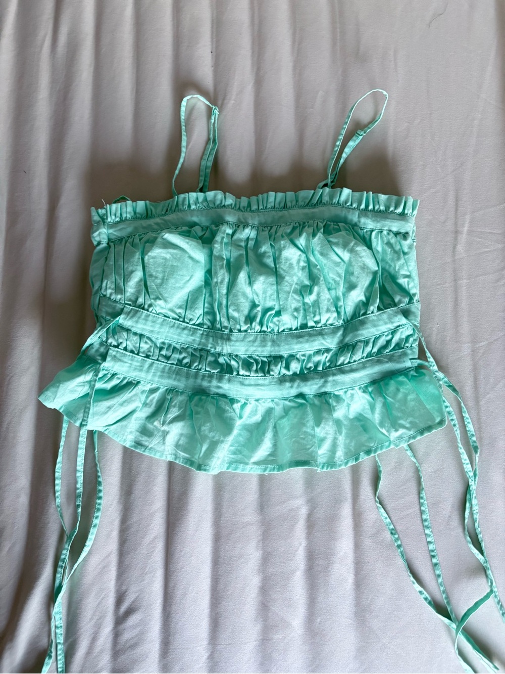 Free People Mint Green Ruffled Spaghetti Strap Crop Top